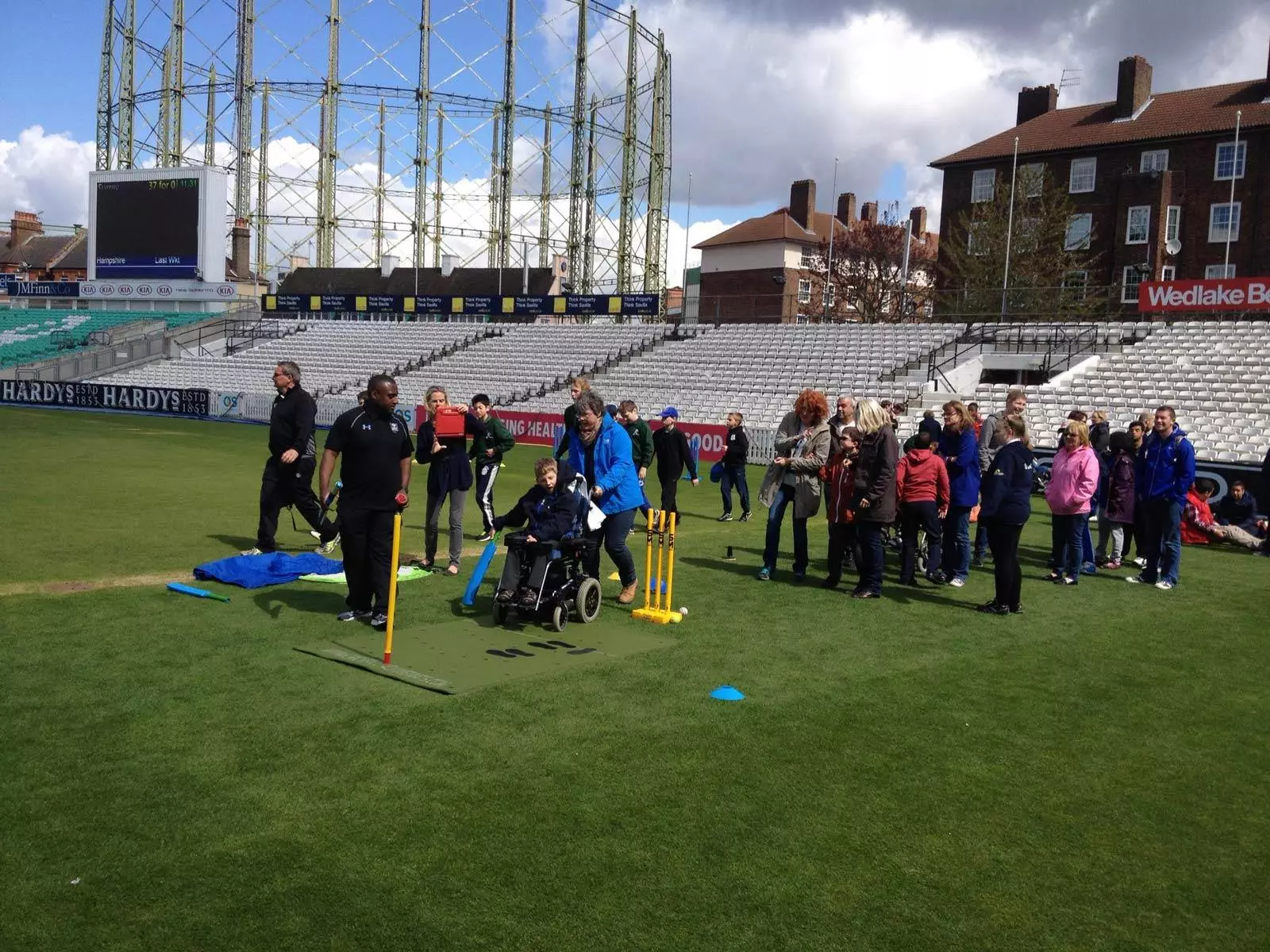 Surrey Cricket Disability day 1 The cricket coaching mat is used at the Brit Oval for a disability day